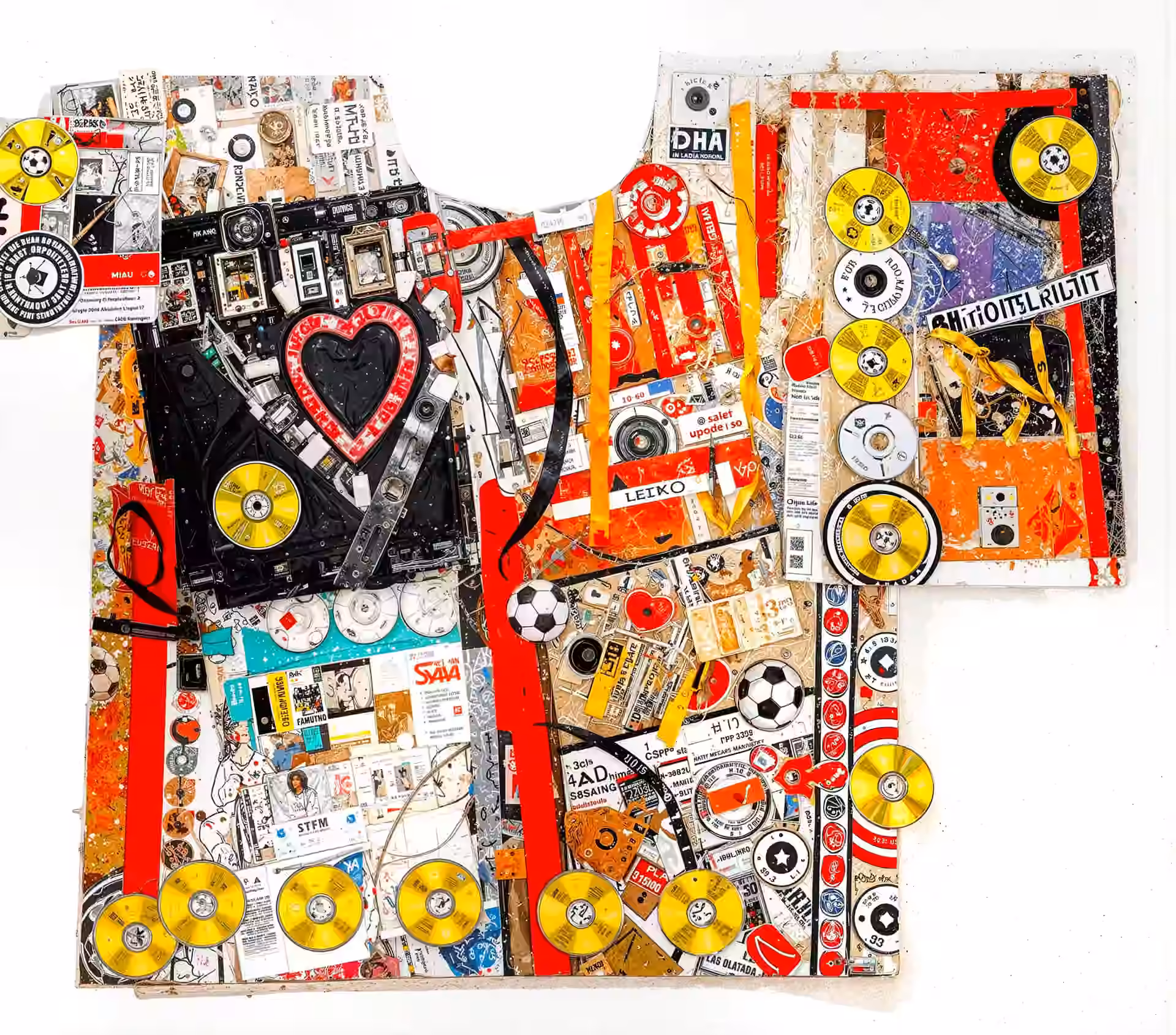 Untitled (Cassette Torso) — a collage with a cassette tape at the center of a torso form.