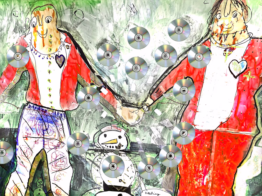Two Figures with Snowman
