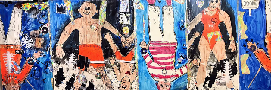 Figures in Blue Panels