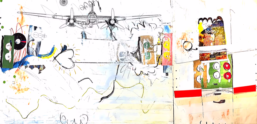 Untitled (Warplane Over Figures)