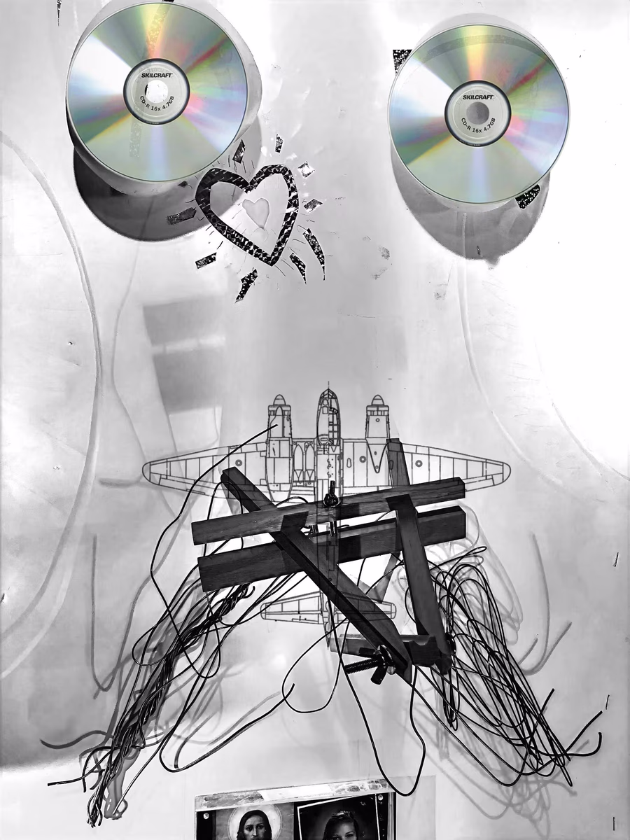 Untitled (Cross, CDs, Warplane) 2